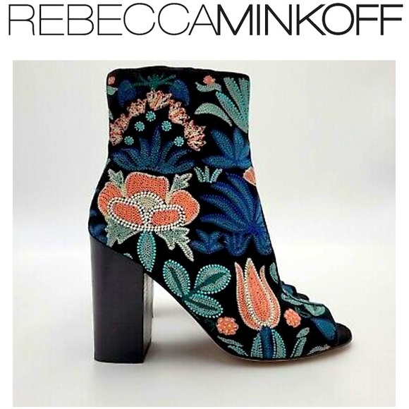 Rebecca Minkoff Shoes - Rebecca Minkoff “Billie” Embroidered Open Toe Suede Booties Size 7.5